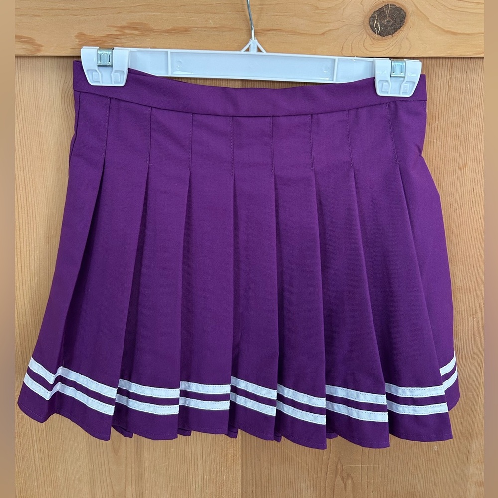 Purple Pleated A-Line Skirt with White Stripes
